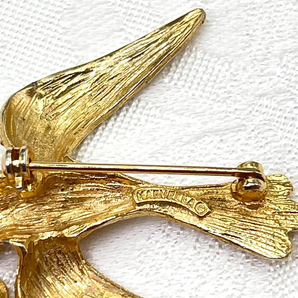 Vintage Marvella Bird w/ Olive‎ Branch Brooch w/ Faux Pearls and Rhinestones